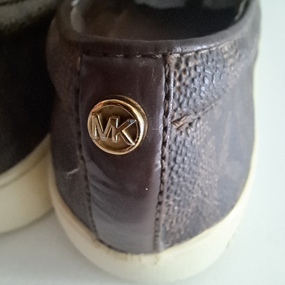 MK Michael KORS Keaton loafer shoes flats slip on laser cut out brown gold 6.5 - Picture 8 of 10